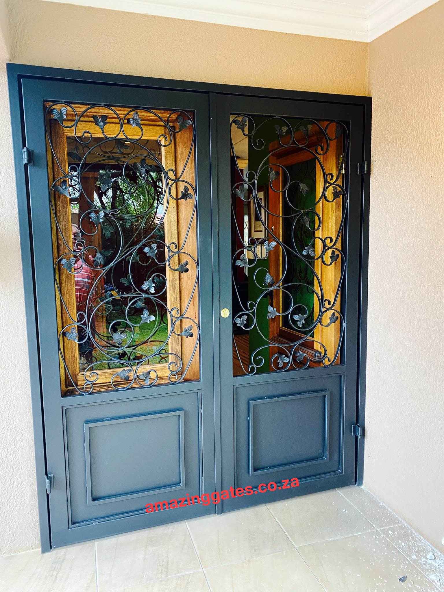 wrought iron glass doors with scrolls available now in Gauteng